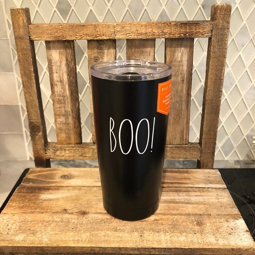 Rae Dunn Halloween Black "BOO" Stainless Steel Tumbler Keeps Temperature!  NEW